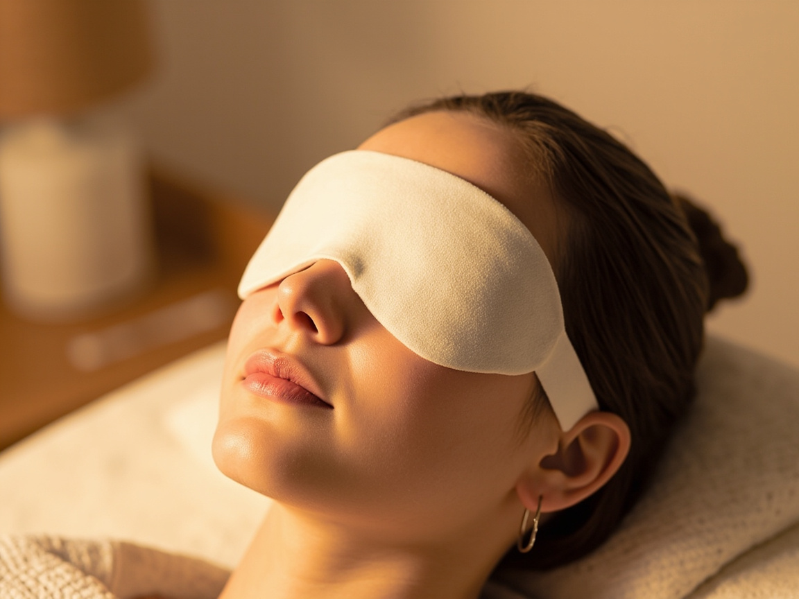 Eye steam mask on face soft bamboo fabric