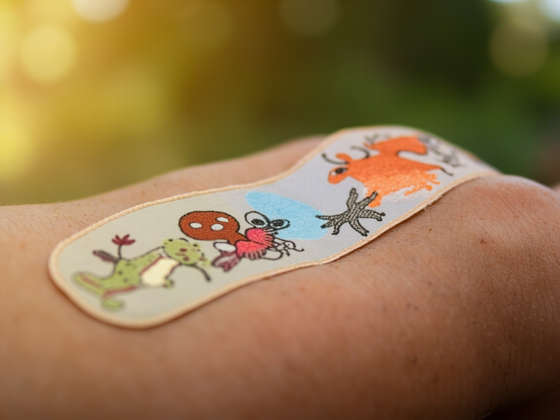 Mosquito repellent patch on skin colorful design demonstration