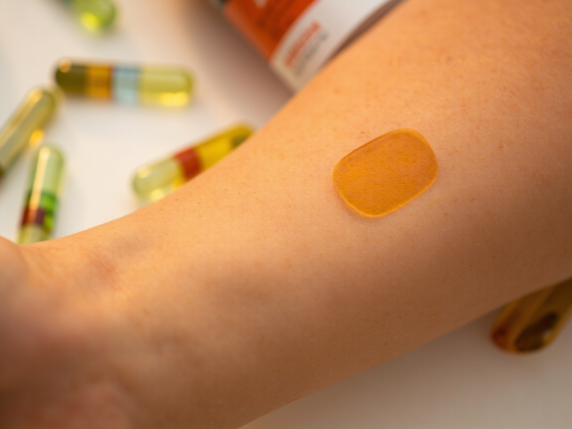 Vitamin patch on skin product demonstration